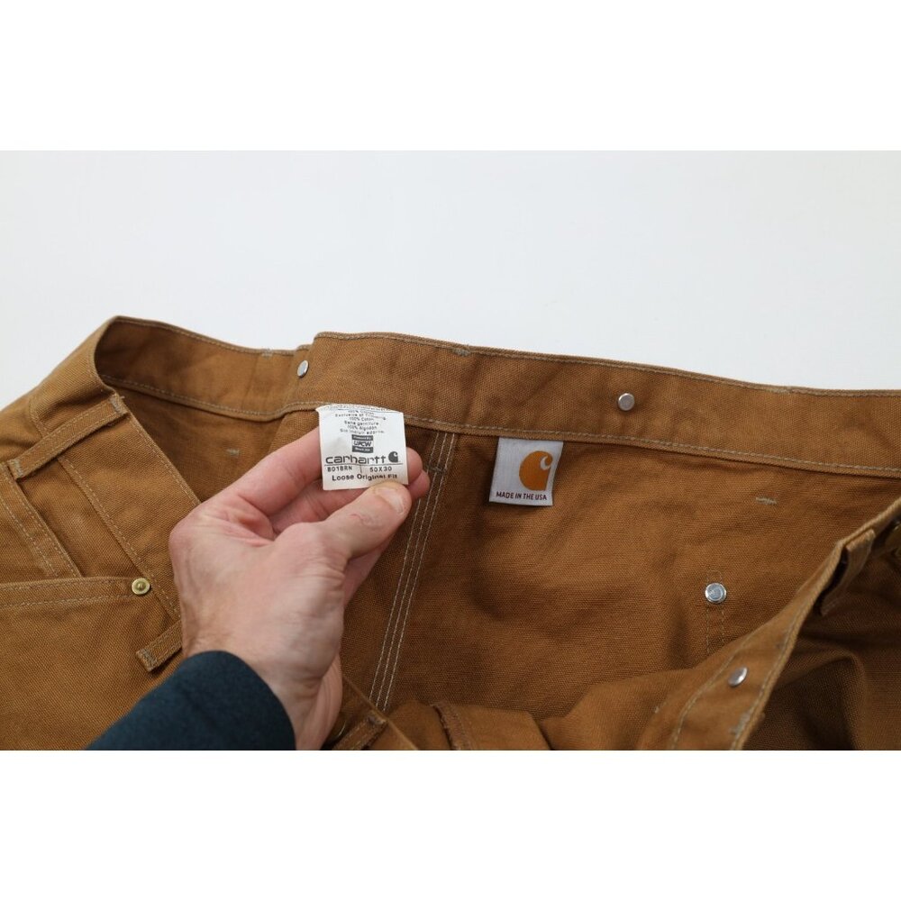 Vintage Y2K Carhartt Mens 50x30 Double Knee Canvas Wide Leg Pants Duck Brown USA - Picture 11 of 16
